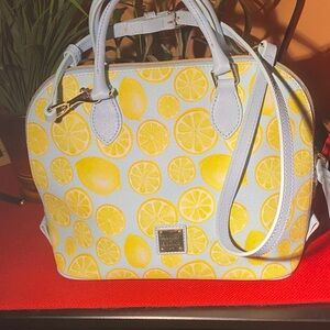Dooney & Bourke Lemon Print Satchel with Blue Highlights